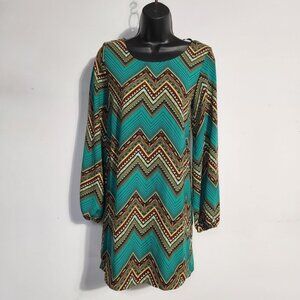Sage Turquoise Chevron Mod Tunic With Long Sleeves Size: S
